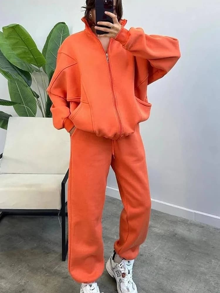 Damski Komplet Sportowy 2-częściowy – Bluza/T-Shirt + Spodnie Jogger, Jesień–Zima